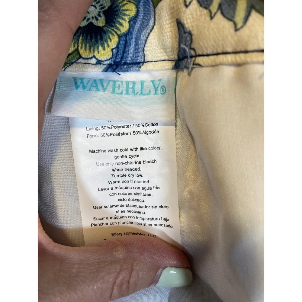 2 Waverly Floral Valance and King‎ Shams Set Blue Yellow Green Botanical